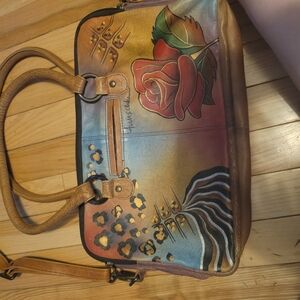 Anuschka Rose and Leopard Leather Satchel